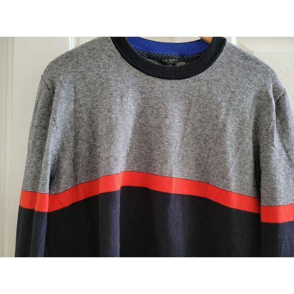 Ted Baker Mens Red Black Striped Sweater size XL Apres Ski designer Preppy - Picture 3 of 8